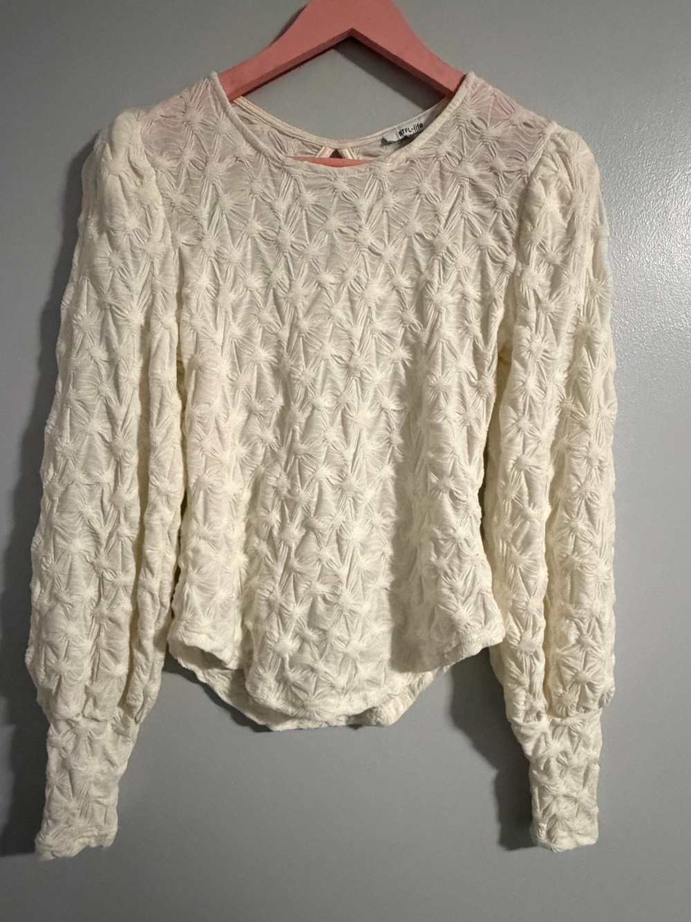 Cream Long-Sleeve Textured Knit Top